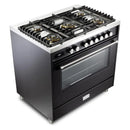 Verona 2-Piece Appliance Package - 36-Inch Dual Fuel Range with 5 Sealed Burners and Wall Mount Range Hood in Black