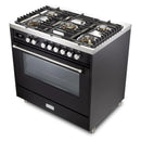 Verona 2-Piece Appliance Package - 36-Inch Dual Fuel Range with 5 Sealed Burners and Wall Mount Range Hood in Black