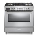 Verona 2-Piece Appliance Package - 36-Inch Dual Fuel Range with 5 Sealed Burners and Wall Mount Range Hood in Stainless Steel