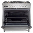Verona 2-Piece Appliance Package - 36-Inch Dual Fuel Range with 5 Sealed Burners and Under Cabinet Range Hood in Stainless Steel