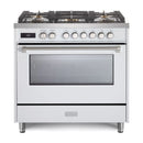 Verona 2-Piece Appliance Package - 36-Inch Dual Fuel Range with 5 Sealed Burners and Wall Mount Range Hood in White