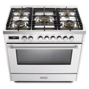 Verona 2-Piece Appliance Package - 36-Inch Dual Fuel Range with 5 Sealed Burners and Wall Mount Range Hood in White