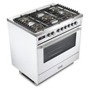Verona 2-Piece Appliance Package - 36-Inch Dual Fuel Range with 5 Sealed Burners and Wall Mount Range Hood in White