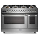 Verona 2-Piece Appliance Package - 48-Inch Dual Fuel Range with 6 Brass Burners and Wall Mount Range Hood in Stainless Steel