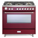 Verona Ultima 36-Inch Gas Range with 5 Sealed Burners in Burgundy (VUFSGG365BU)