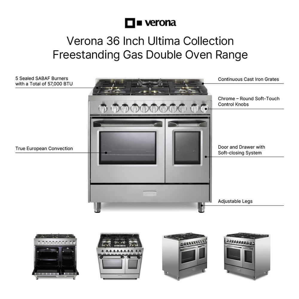 Verona Ultima 36-inch gas range VUFSGG365DSS angled view