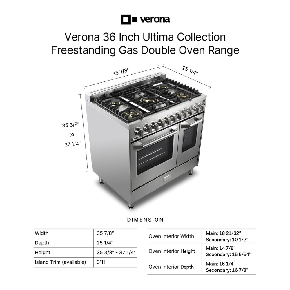 Verona Ultima 36-inch gas range VUFSGG365DSS double oven doors open