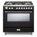 Verona 2-Piece Appliance Package - 36-Inch Gas Range with 5 Sealed Burners and Wall Mount Range Hood in Black