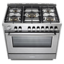 Verona 2-Piece Appliance Package - 36-Inch Gas Range with 5 Sealed Burners and Wall Mount Range Hood in Stainless Steel