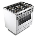 Verona 2-Piece Appliance Package - 36-Inch Gas Range with 5 Sealed Burners and Wall Mount Range Hood in White