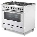 Verona 2-Piece Appliance Package - 36-Inch Gas Range with 5 Sealed Burners and Wall Mount Range Hood in White