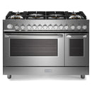 Verona 2-Piece Appliance Package - 48-Gas Range with 6 Brass Burners and Wall Mount Range Hood in Stainless Steel
