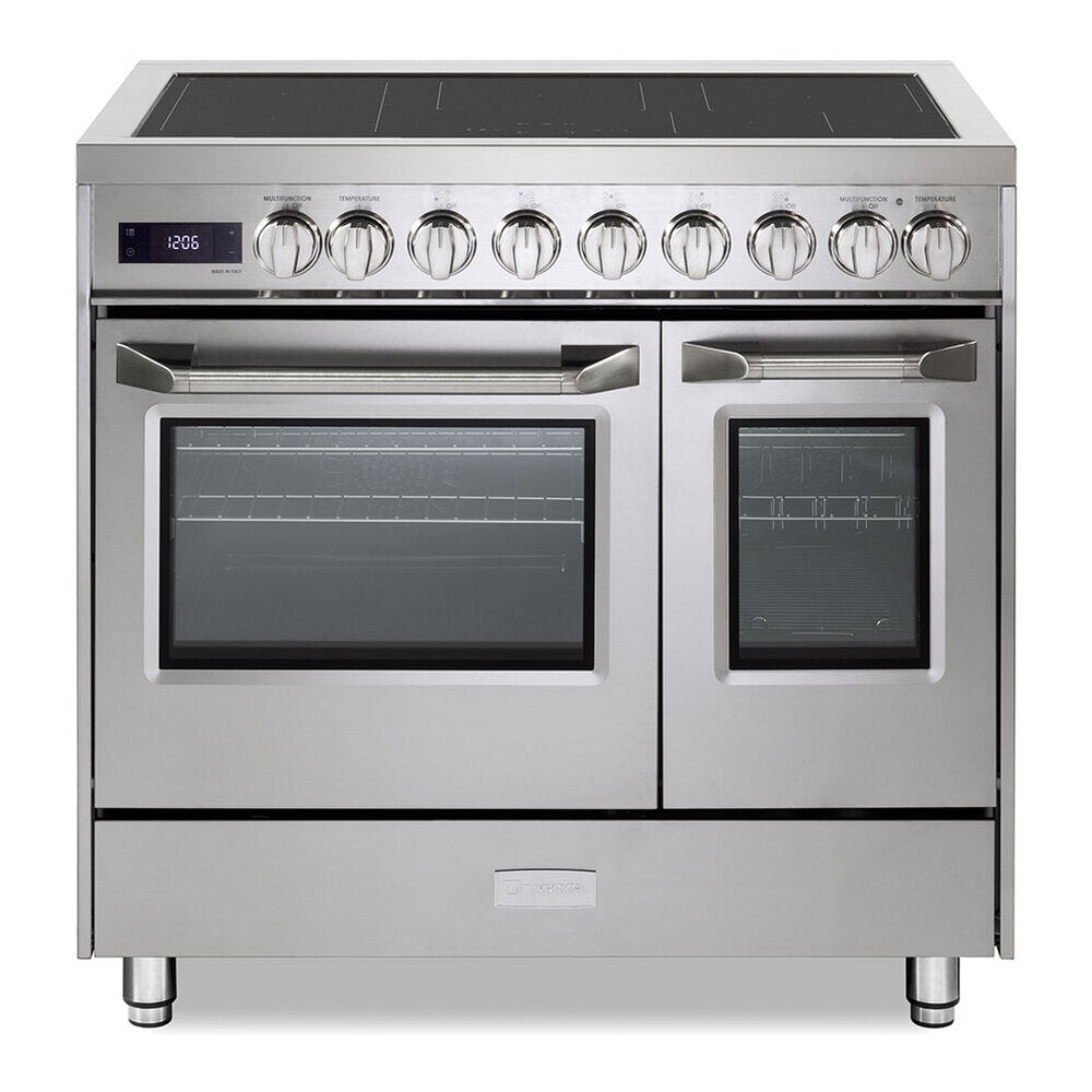 Verona Ultima 36-inch double oven induction range in stainless steel, front view