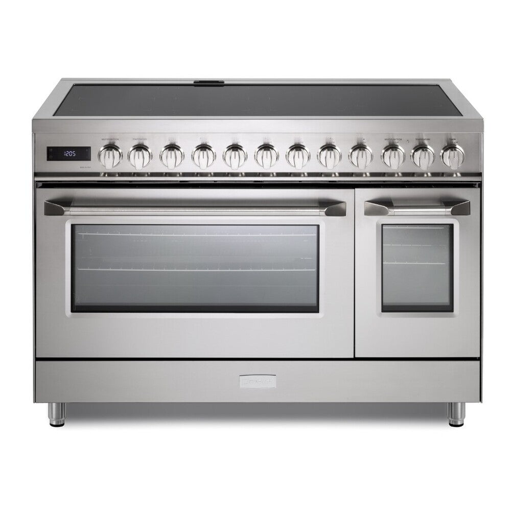 Verona Ultima 48-inch induction range with griddle in stainless steel, front view