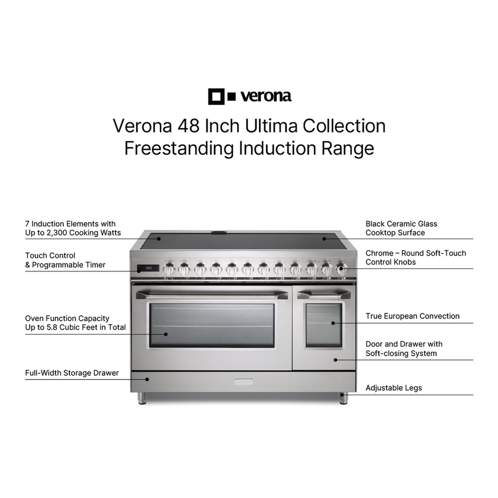 Verona Ultima 48-inch induction range VUFSIE487DSS angled view