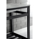 Kingston Brass Quadras 31" Ceramic Console Sink with Steel Base and Shelf (8-Inch, 3-Hole), White/Matte Black (VWP3122W8A0)