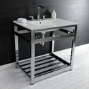 Kingston Brass Quadras 31" Ceramic Console Sink with Steel Base and Shelf (8-Inch, 3-Hole), White/Chrome (VWP3122W8A1)