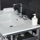 Kingston Brass Quadras 31" Ceramic Console Sink with Steel Base and Shelf (8-Inch, 3-Hole), White/Chrome (VWP3122W8A1)
