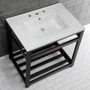 Kingston Brass Quadras 31" Ceramic Console Sink with Steel Base and Shelf (8-Inch, 3-Hole), White/Oil Rubbed Bronze (VWP3122W8A5)