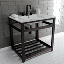 Kingston Brass Quadras 31" Ceramic Console Sink with Steel Base and Shelf (8-Inch, 3-Hole), White/Oil Rubbed Bronze (VWP3122W8A5)