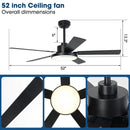 Parrot Uncle Vaczon 52-Inch 5 Blades DC Motor Modern Downrod Ceiling Fan with LED Light and Remote Control (VZA01A117BK)