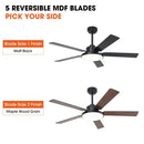 Parrot Uncle Vaczon 52-Inch 5 Blades DC Motor Modern Downrod Ceiling Fan with LED Light and Remote Control (VZA01A117BK)