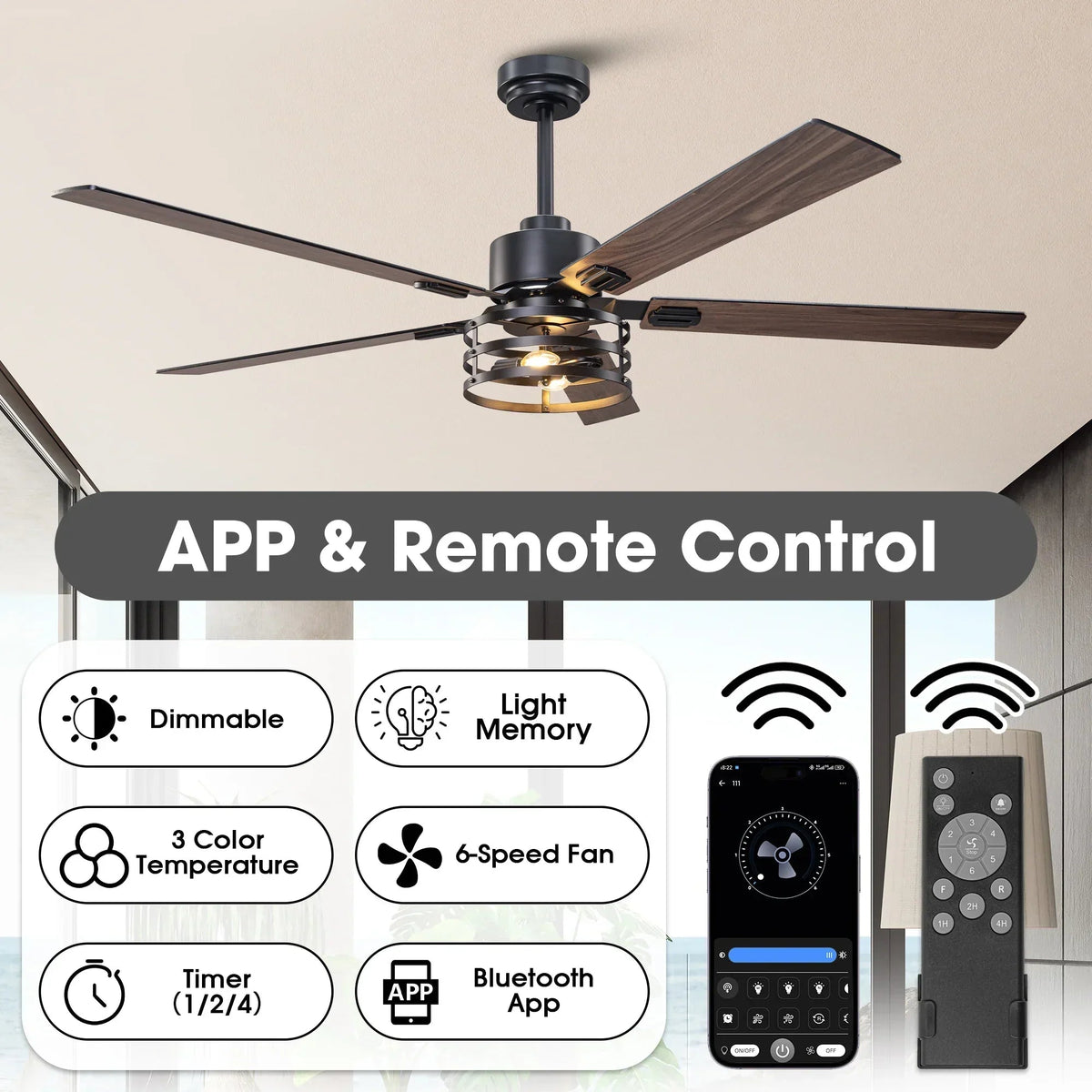 Parrot Uncle Vaczon 52-Inch DC Motor Industrial Downrod Ceiling Fan with Light and Remote Control