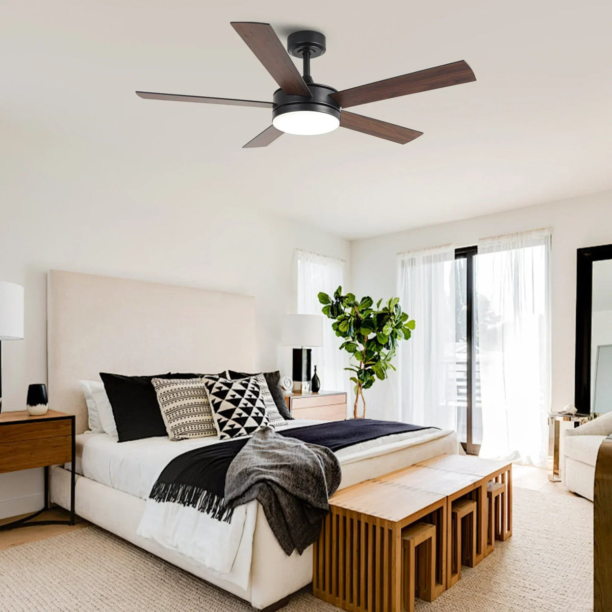 Parrot Uncle Vaczon 48-Inch 5 Blades Industrial DC Motor Ceiling Fan with LED Lighting and Remote Control