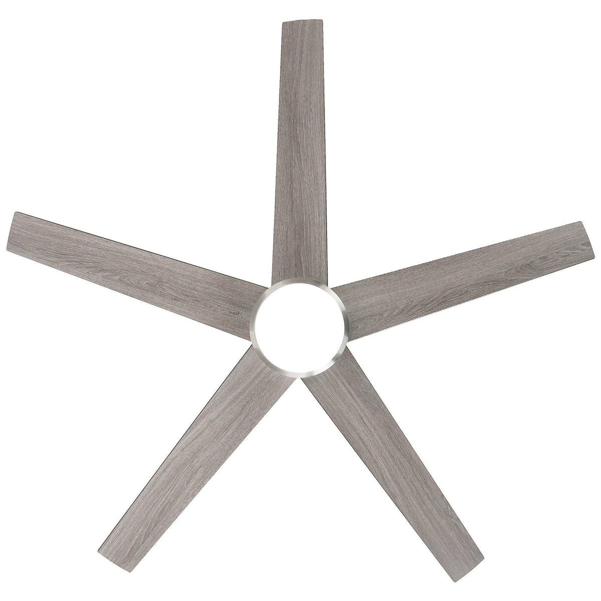 Gray 5-blade ceiling fan with LED light and round center light kit