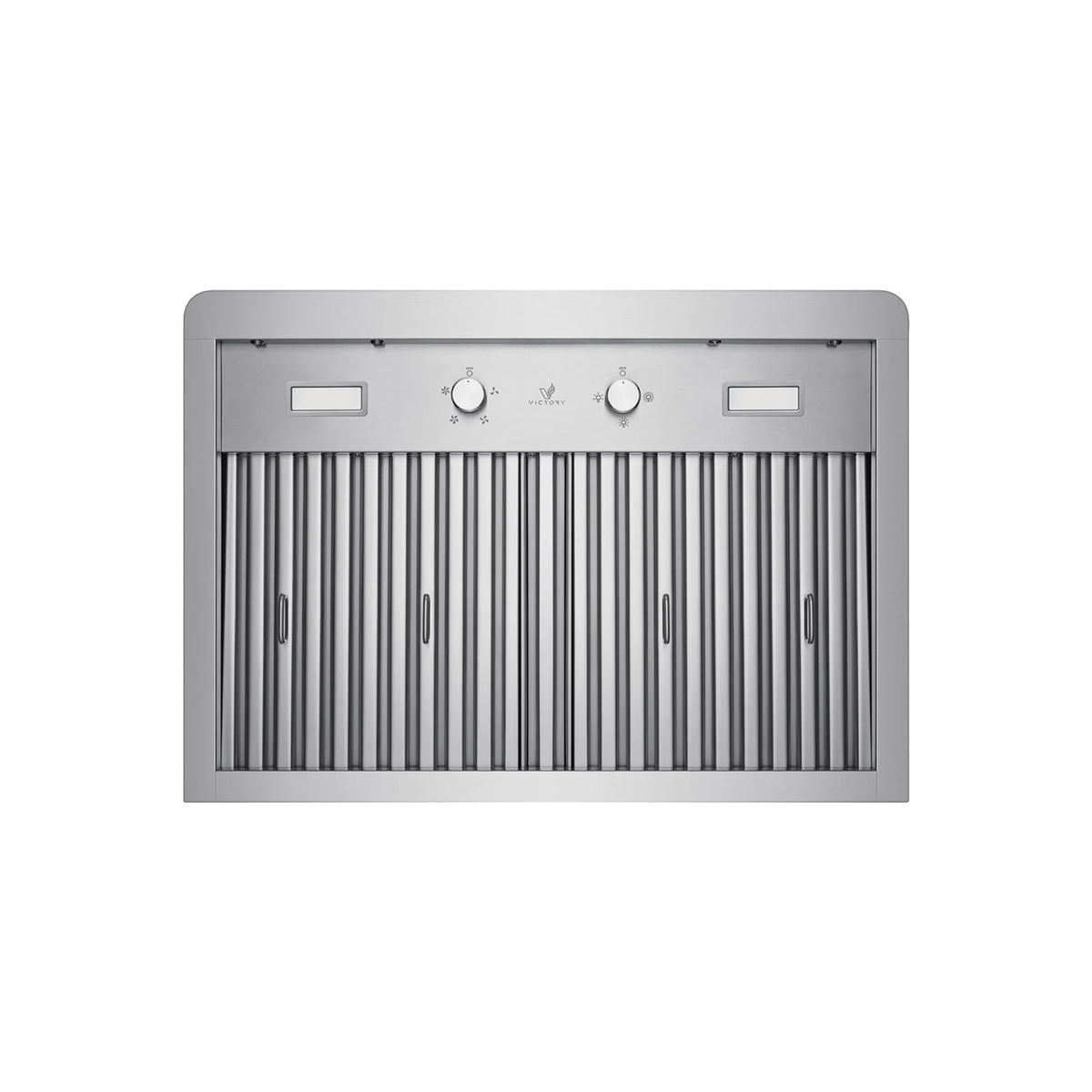 Stainless steel under-cabinet range hood with vertical baffle filters and control panel