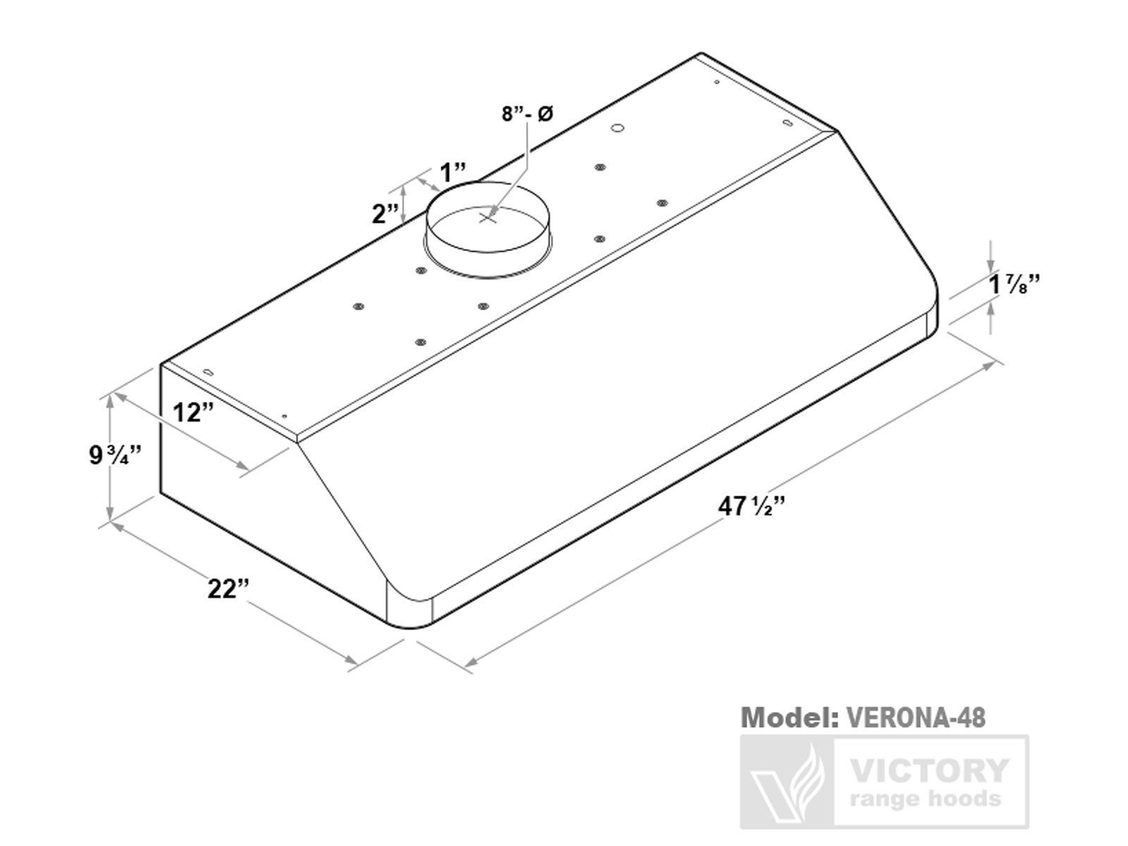Under-cabinet range hood dimension diagram with mounting measurements