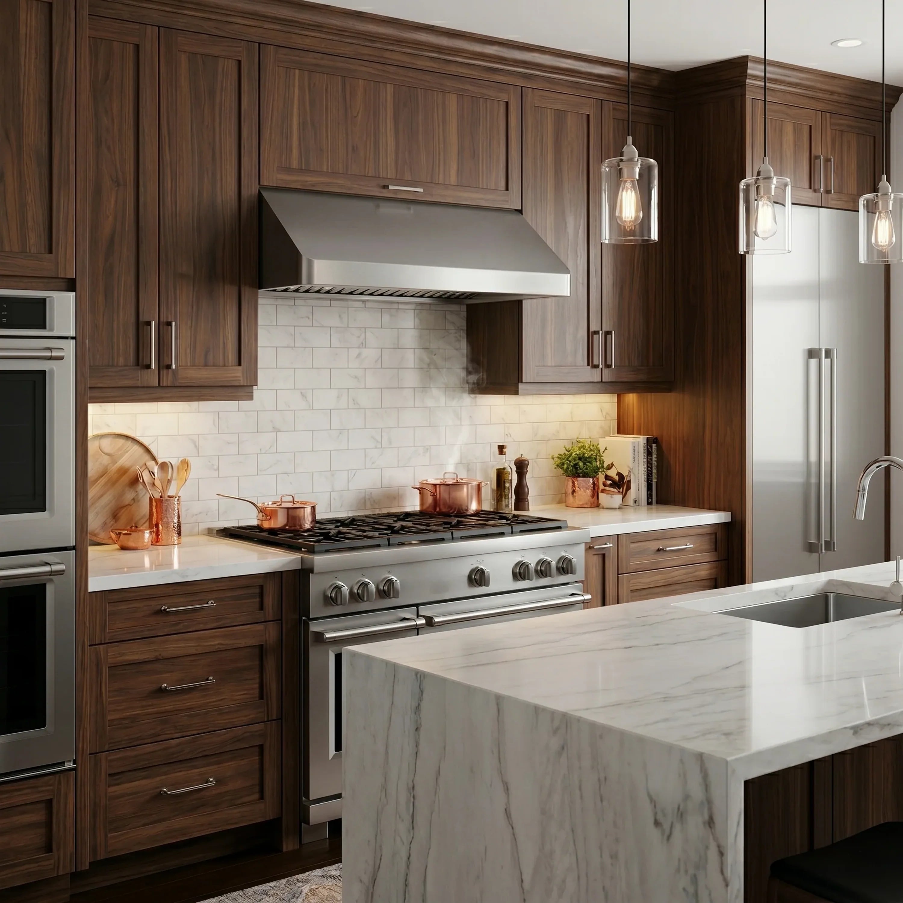 Stainless steel under-cabinet range hood installed above a kitchen cooktop