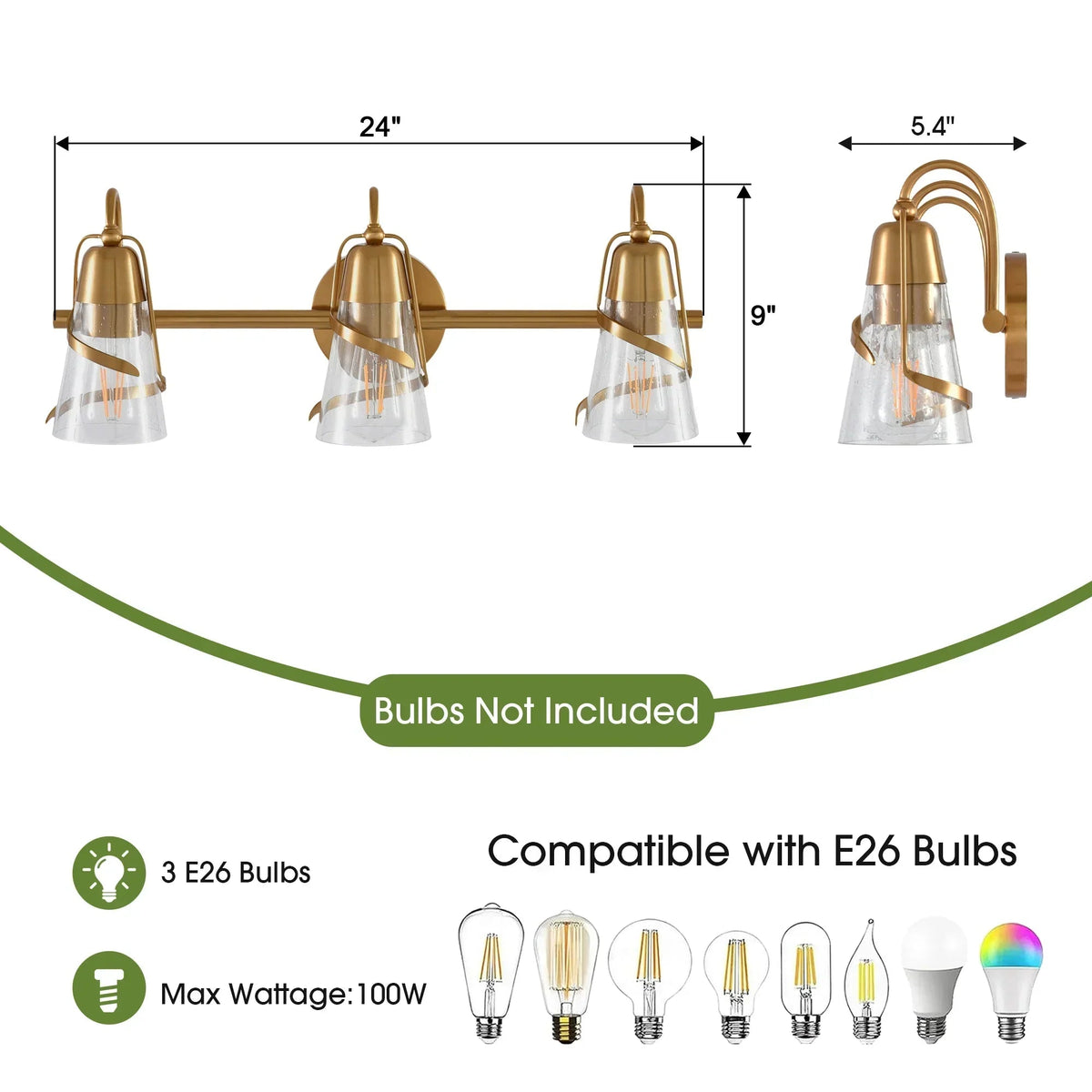 Parrot Uncle 24-Inch Payne 3-Light Mirror Vanity Light (W3004)