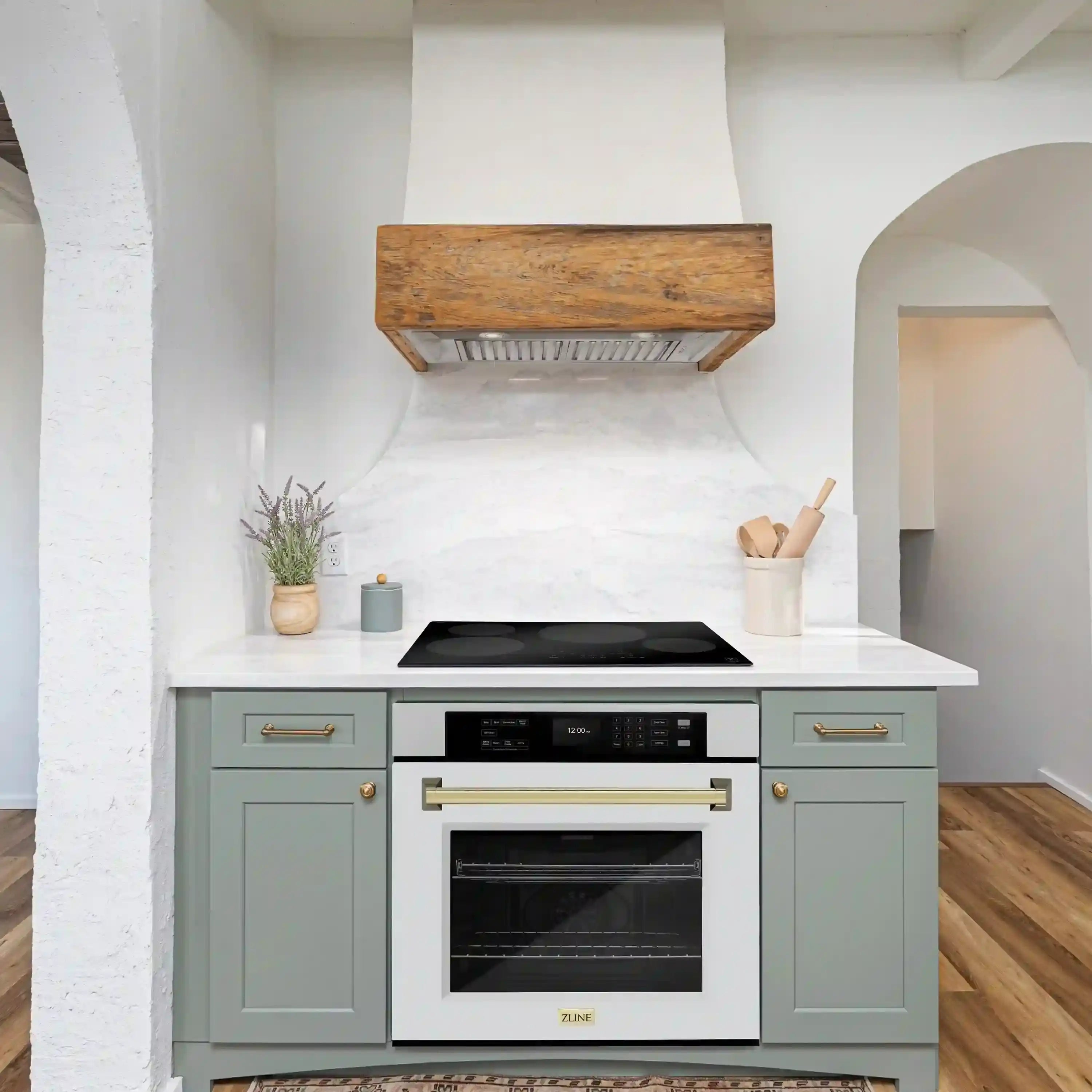 ZLINE 30-inch single wall oven with white matte door and polished gold handle