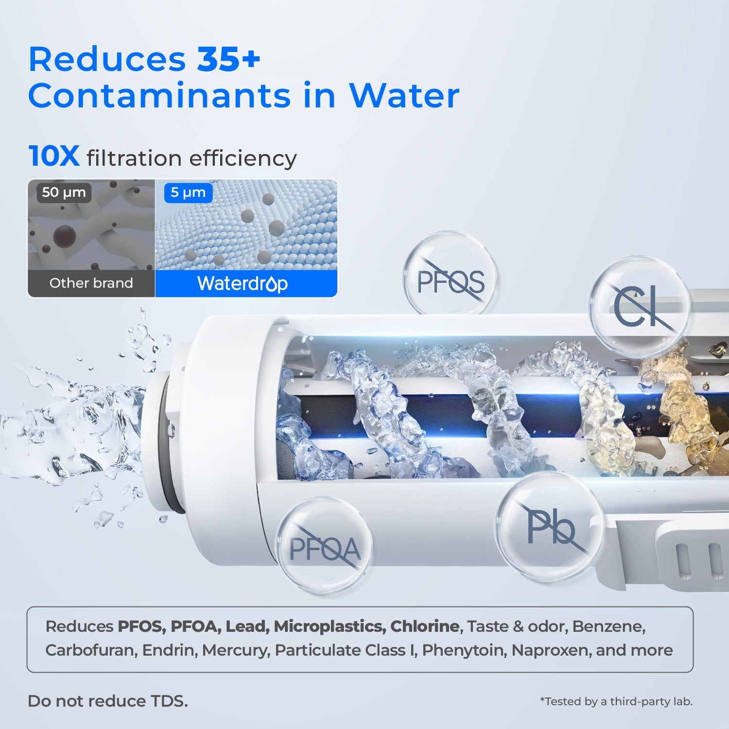 White electric water filter dispenser cutaway with internal filtration chamber and water flow