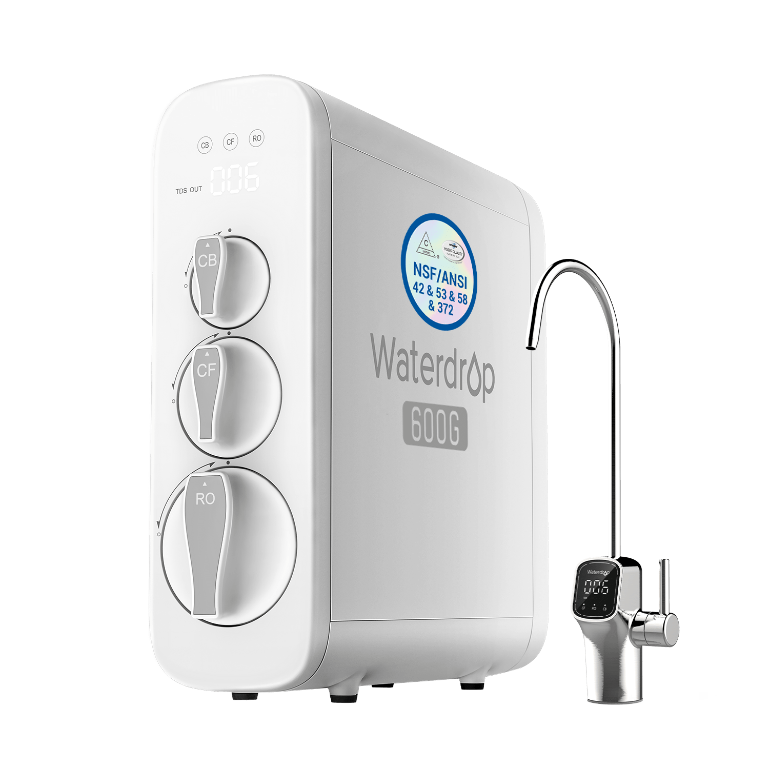 Reverse osmosis water filtration system with LED display faucet and RO housing