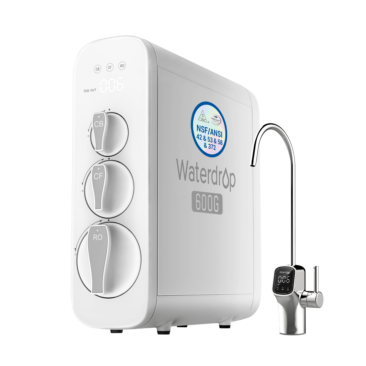 Under-sink RO water filter system with smart LED faucet and chrome spout