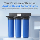 Waterdrop 3-Stage Whole House Water Filter System,Reduce Iron & Manganese,with Carbon & Sediment Filters,7-Stage Filtration,Reduce Lead,Chlorine,Odor,5 Micron WHF3T-FG,1" Inlet/Outlet (WD-WHF3T-FG)