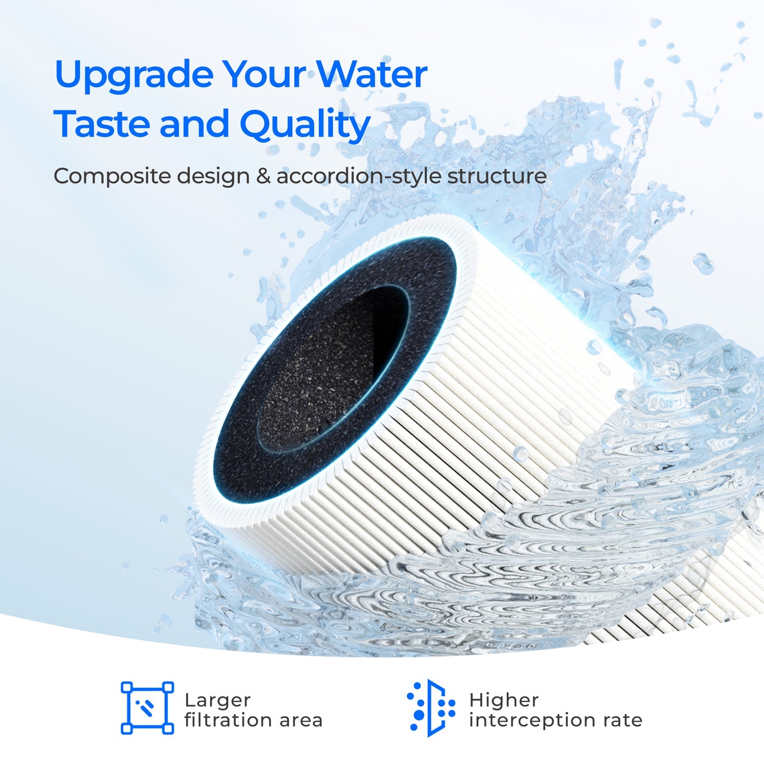 Replacement filter core with black outer layer and white accordion-style filtration media
