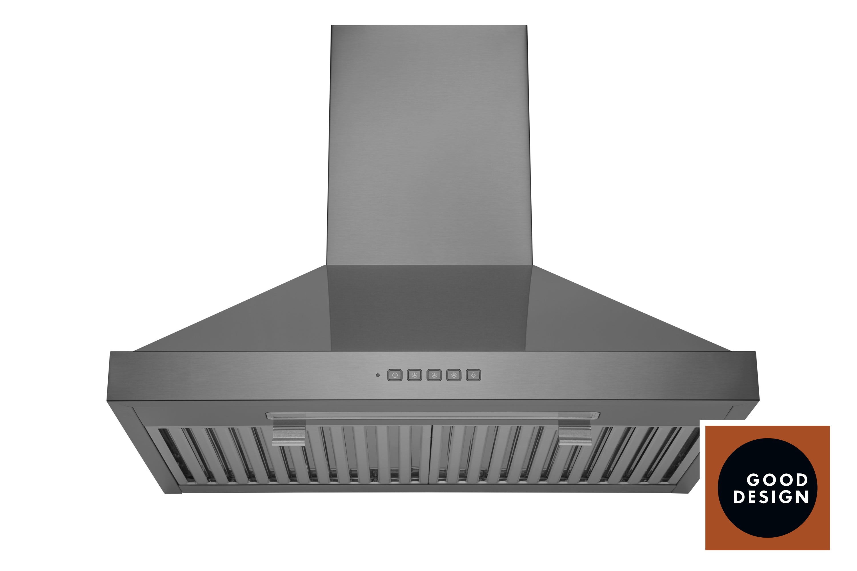 Wall mount range hood in black stainless steel with baffle filter and chimney stack