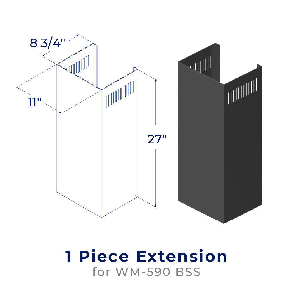 Chimney hood extension, 1-piece black metal chimney vent baffle, 27 in tall