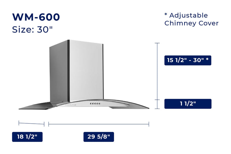 Hauslane Wall Mount Range Hood with Tempered Glass and Stainless Steel (WM-600SS)