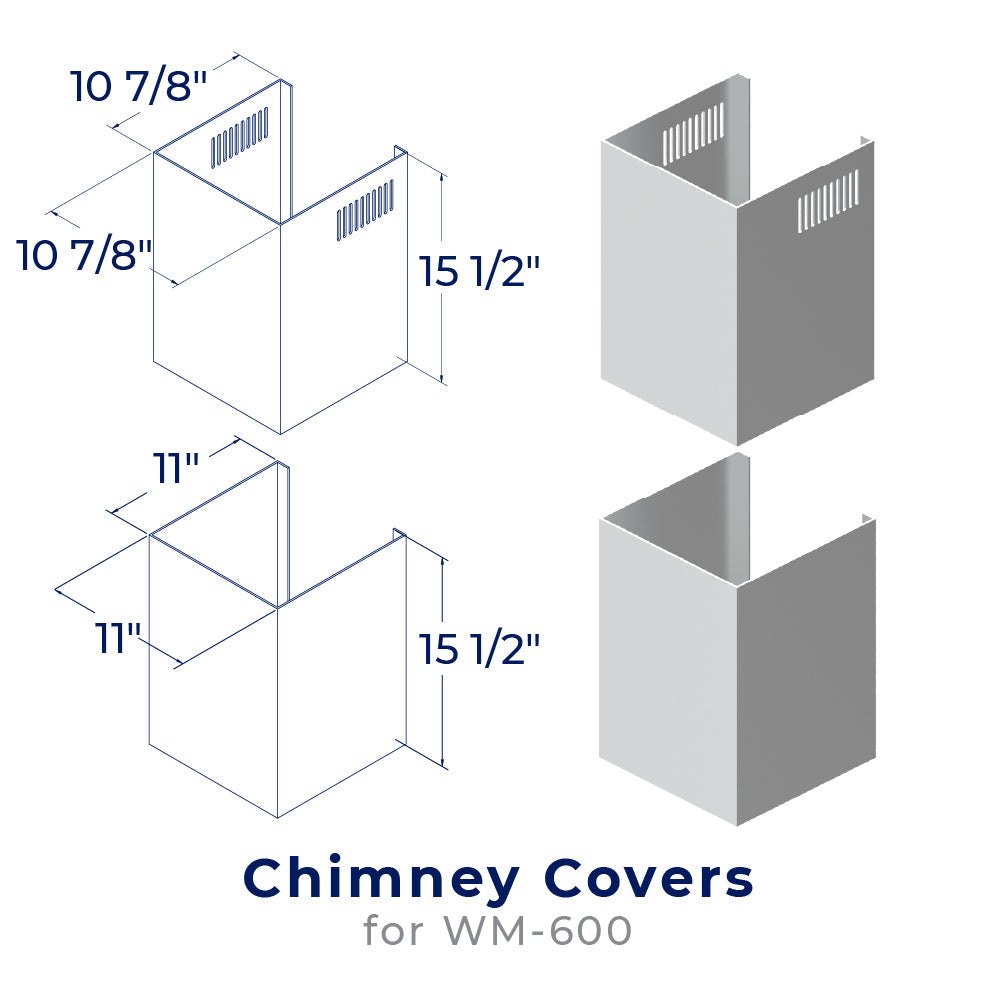 Chimney cover kit with gray metal chimney covers and vented top panels