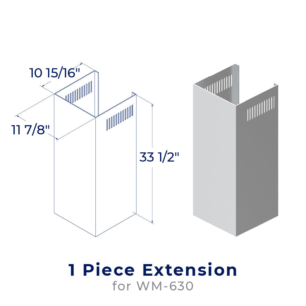 Gray metal chimney extension with vent slots; one-piece design for WM-630