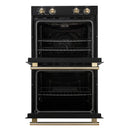 Forno Vomero 30-Inch Double Wall Oven with 10 cu.ft Total Capacity in Black with Antique Brass Handle (FBOEL1324-30BLK)