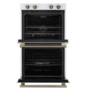 Forno 2-Piece Appliance Package - 30-Inch Vomero Double Wall Oven & 30-Inch Microwave Oven in White with Antique Brass Handle