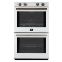 Forno Vomero 30-Inch Double Wall Oven with 10 cu.ft Total Capacity in White with Antique Brass Handle (FBOEL1324-30WHT)
