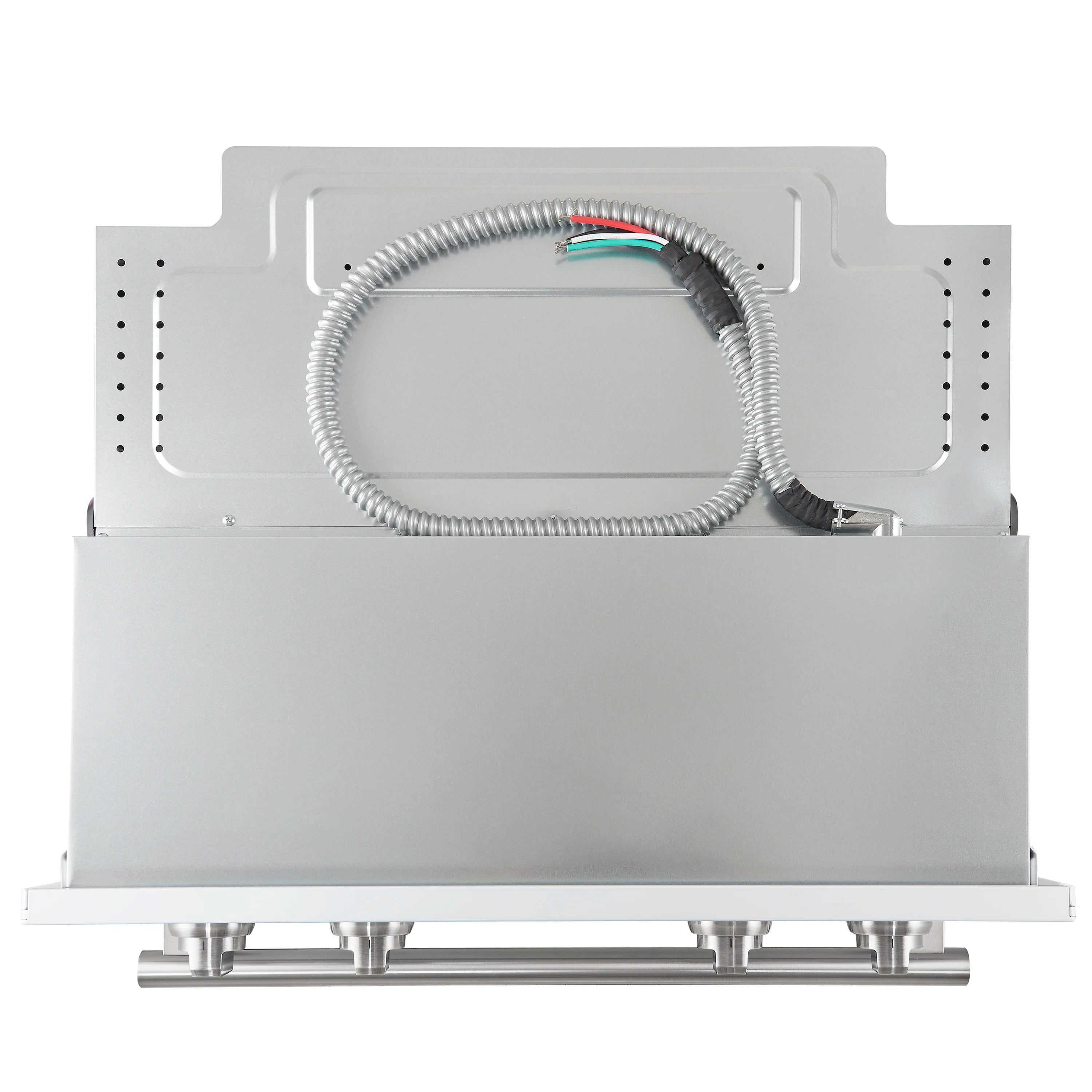 Double wall oven steam or sensor housing with metal conduit and mounting holes