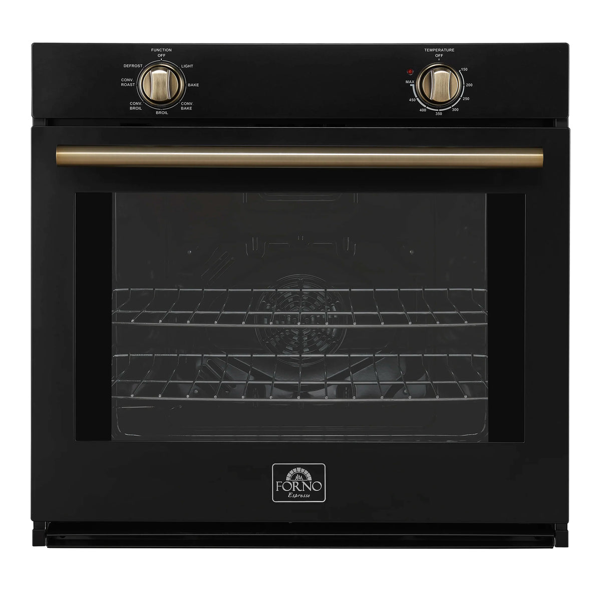 Forno Vomero 30-Inch Wall Oven with 5 cu.ft Total Capacity in Black with Antique Brass Trim (FBOEL1370-30BLK)