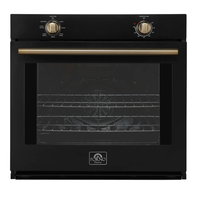 Forno 2-Piece Appliance Package - 30-Inch Vomero Wall Oven & 30-Inch Microwave Oven in Black with Antique Brass Handle